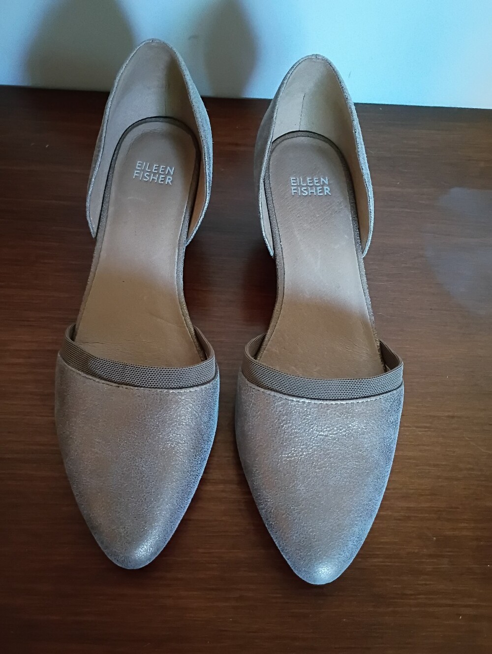 Eileen Fisher Metallic Taupe Pointed D'Orsay Flats
